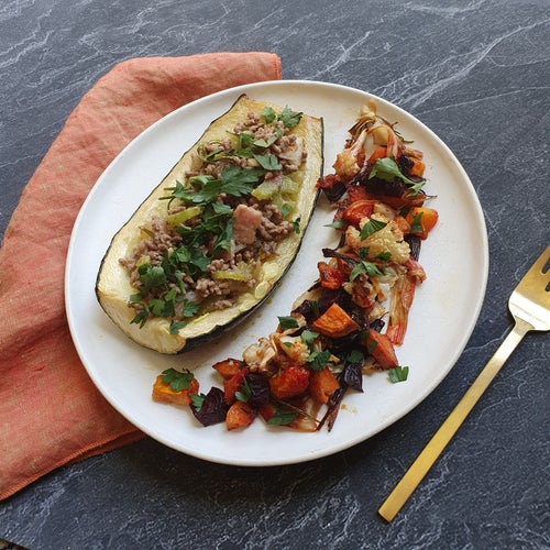Zucchini Boats with Beef Hash and Rainbow Veg Medley
&ndash; Cannings Butchers