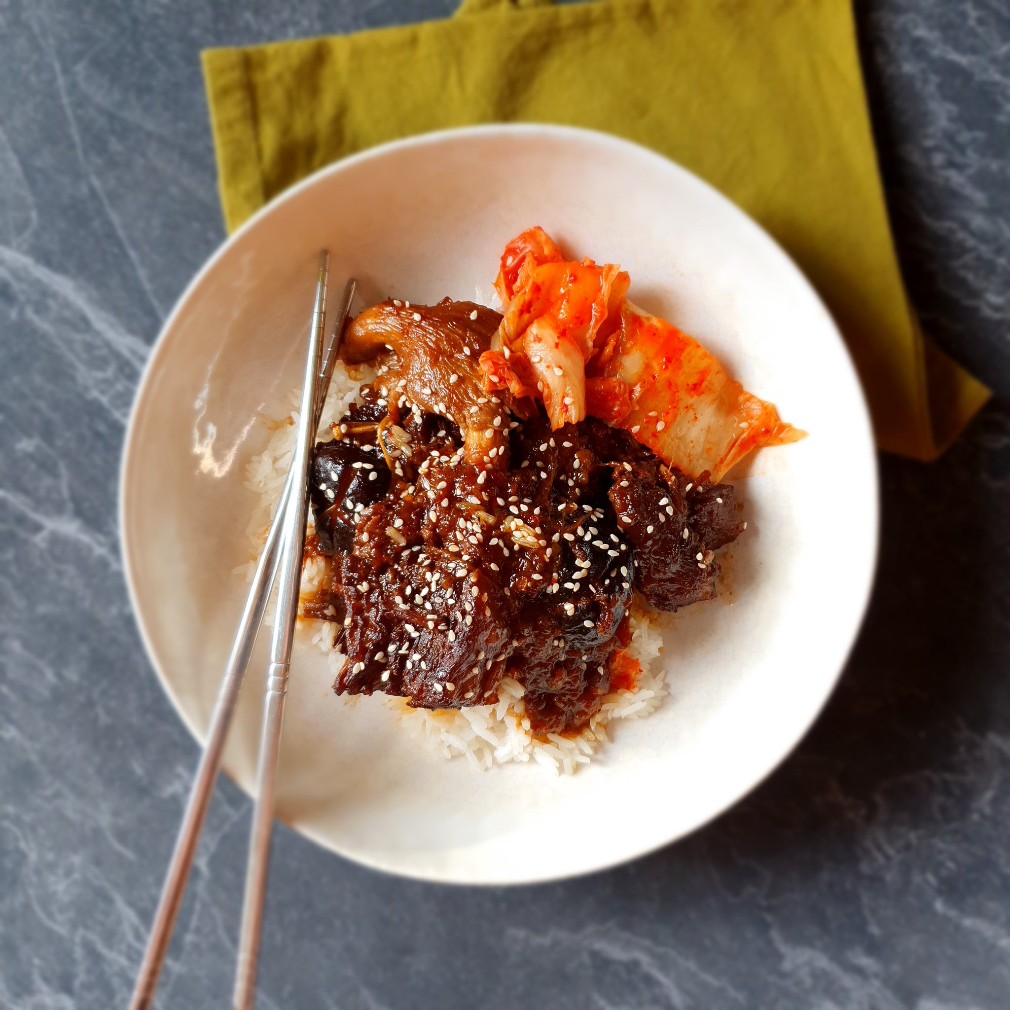 Korean Style Kimchi Braised Short Ribs